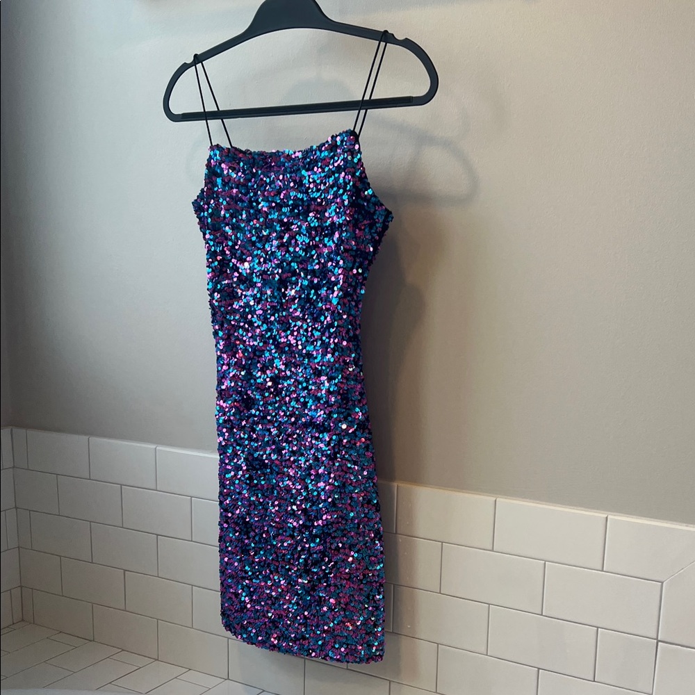 Elegant Sequin Midi Dress - Blue and Purple~Perfect HOCO Dress